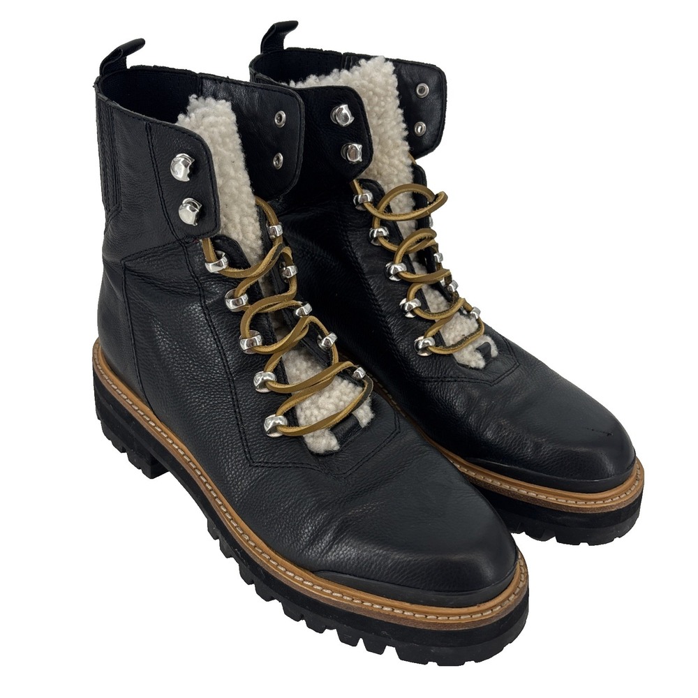 Marc Fisher W-8.5M Lizzie Black Leather & Sheepkin Lugsole Ankle Boots